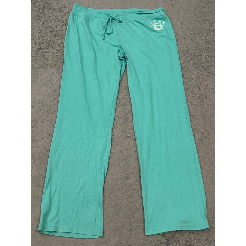 Lucky Brand Womens Teal Green Pajama Pants XL Wide Leg Graphic Sleepwear Lounge